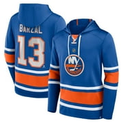 Men's Fanatics Mathew Barzal Royal New York Islanders Name \u0026 Number Lace-Up Pullover Hoodie
